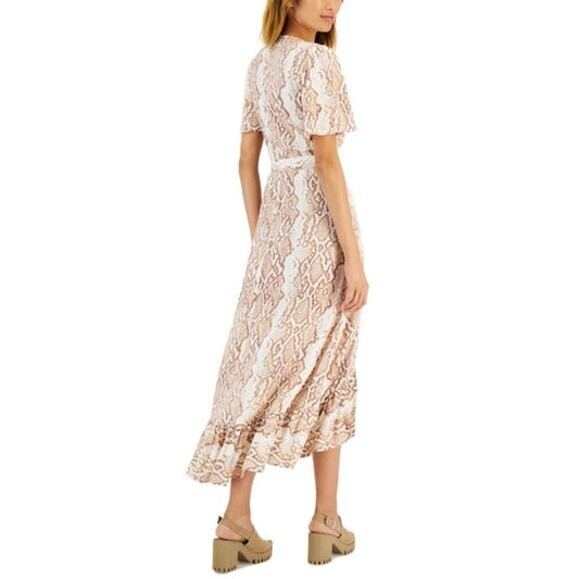 Tinsel Petite PXL White & Beige Snake Print Printed Wrap Maxi Dress NWT