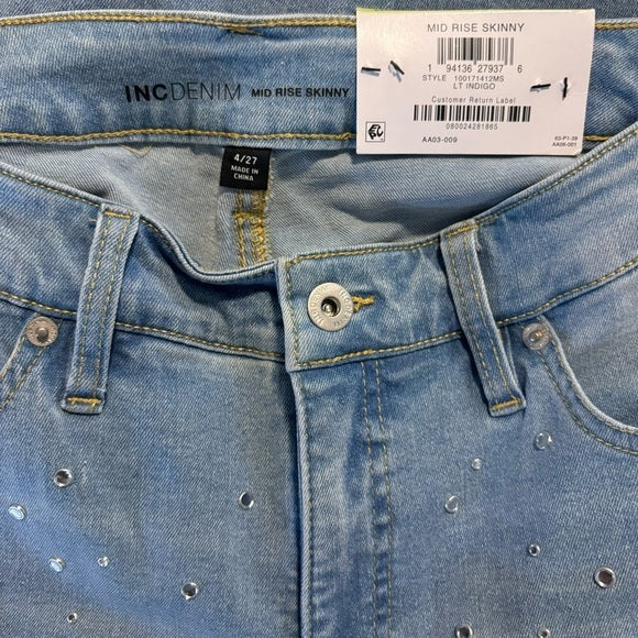 I.N.C. International Concepts 4 Studded Distressed-Knee Skinny Jeans