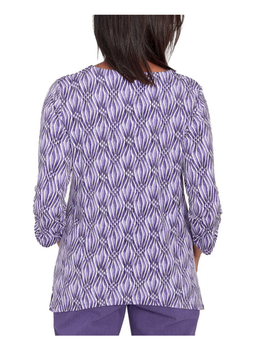 Alfred Dunner Petite Purple & White Diamond Print Top / Blouse NWT