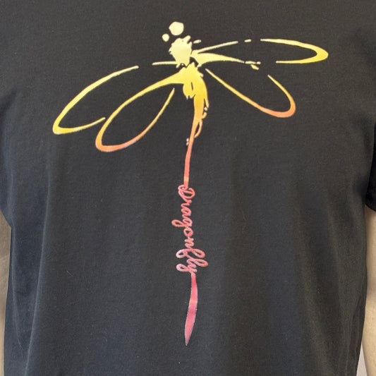 Shein Men's Size Large Dragonfly Graphic Short Sleeve Black T-Shirt NIB