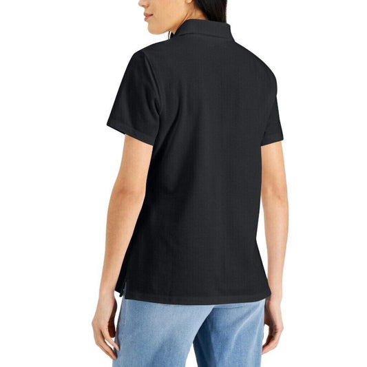 Karen Scott Women's Petite Black Knit 100% Cotton Polo NWT.