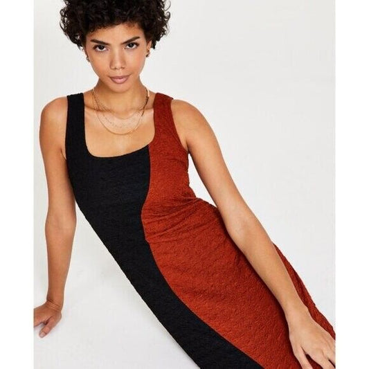 Bar III Women's Small Square Neck Black and Brown Colorblocked Midi Dress NWT