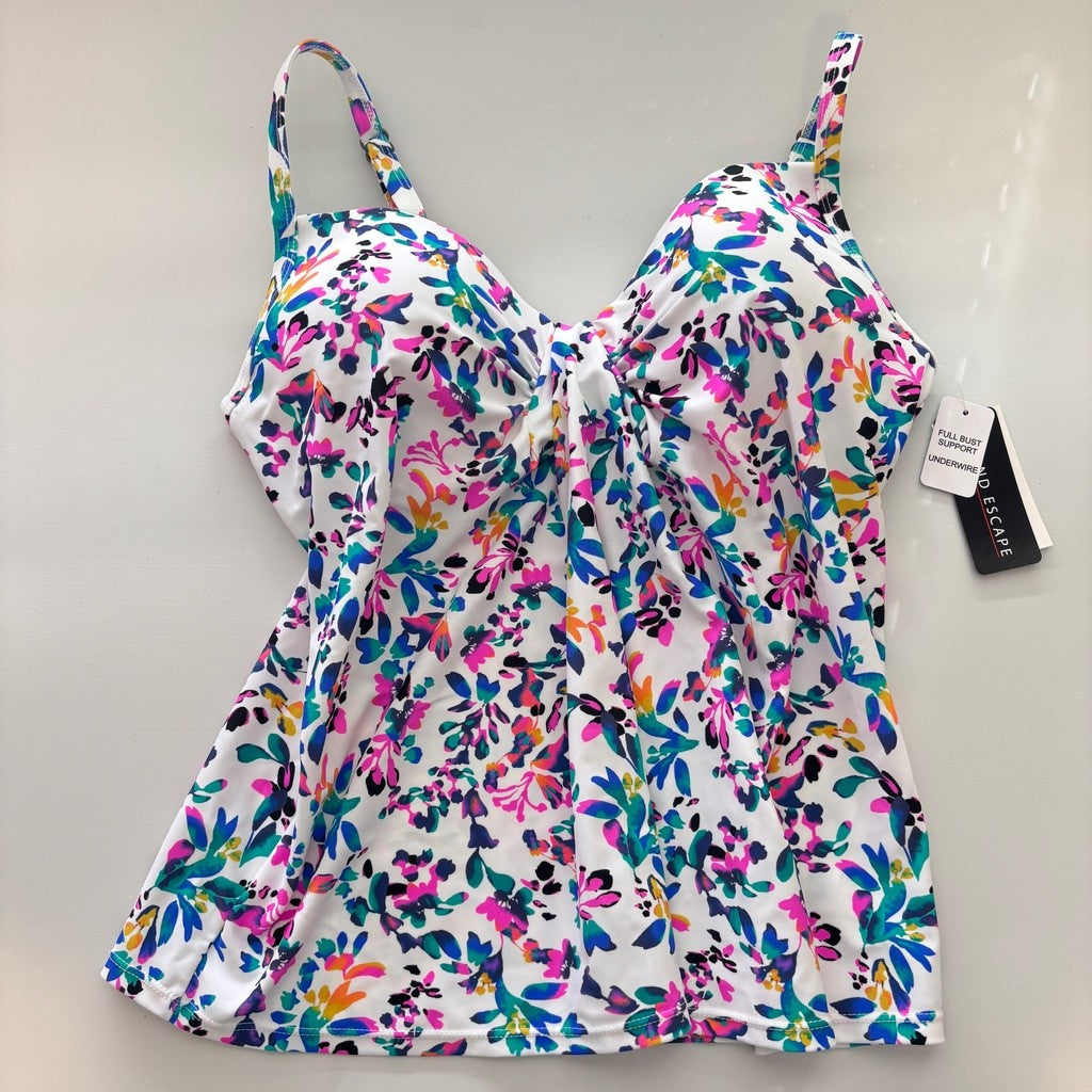 Island Escape Women's Size 8 White Floral Print Twist Front Tankini Top NWT