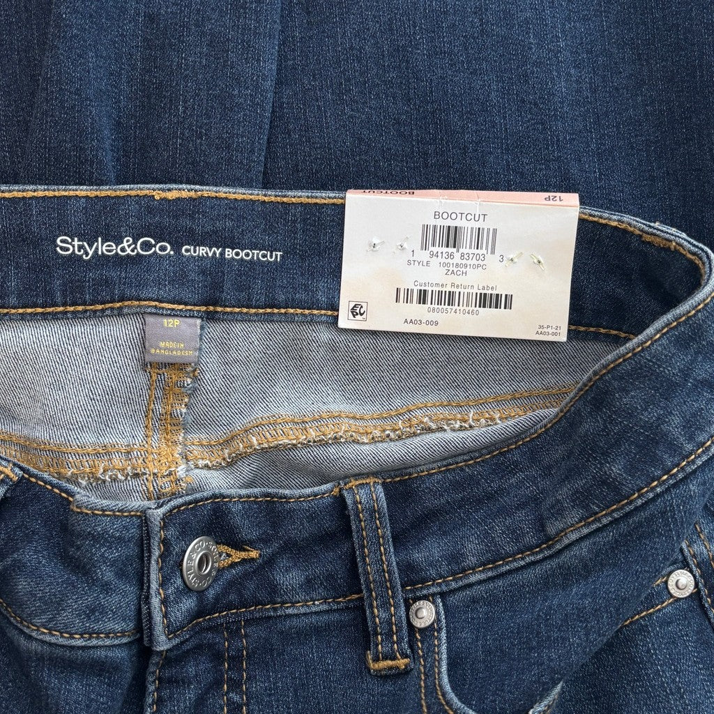 Style & Co. Size 12 Petite Dark Blue Mid-Rise Curvy Bootcut Jeans NWT