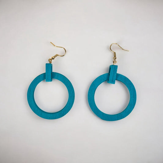 Women's Teal Blue Wood Light-Weight Earrings NWT