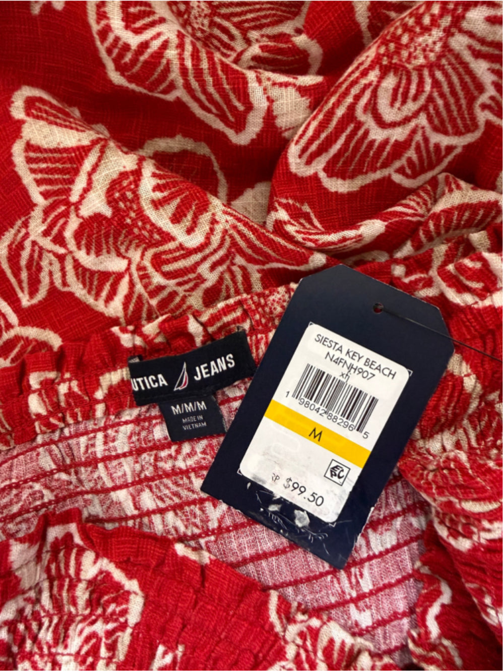 Nautica Jeans Size M Red Floral Tiered Smocked-Waist Maxi Skirt NWT