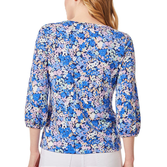 Jones New York Medium Blue & Purple Floral-Print 3/4-Sleeve Blouse NWT