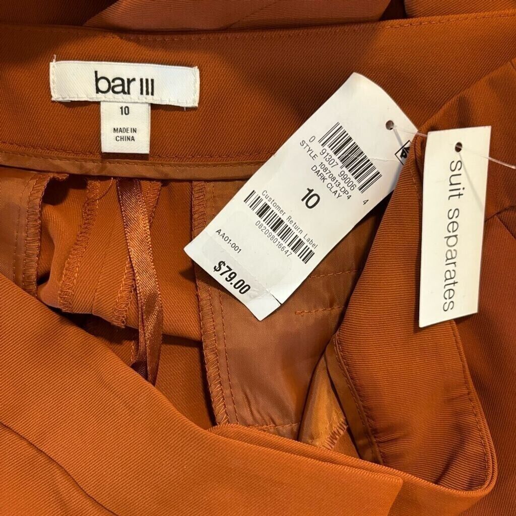 Bar III Women's Dark Clay Colored Mid-Rise Straight Leg Dress Pants NWT