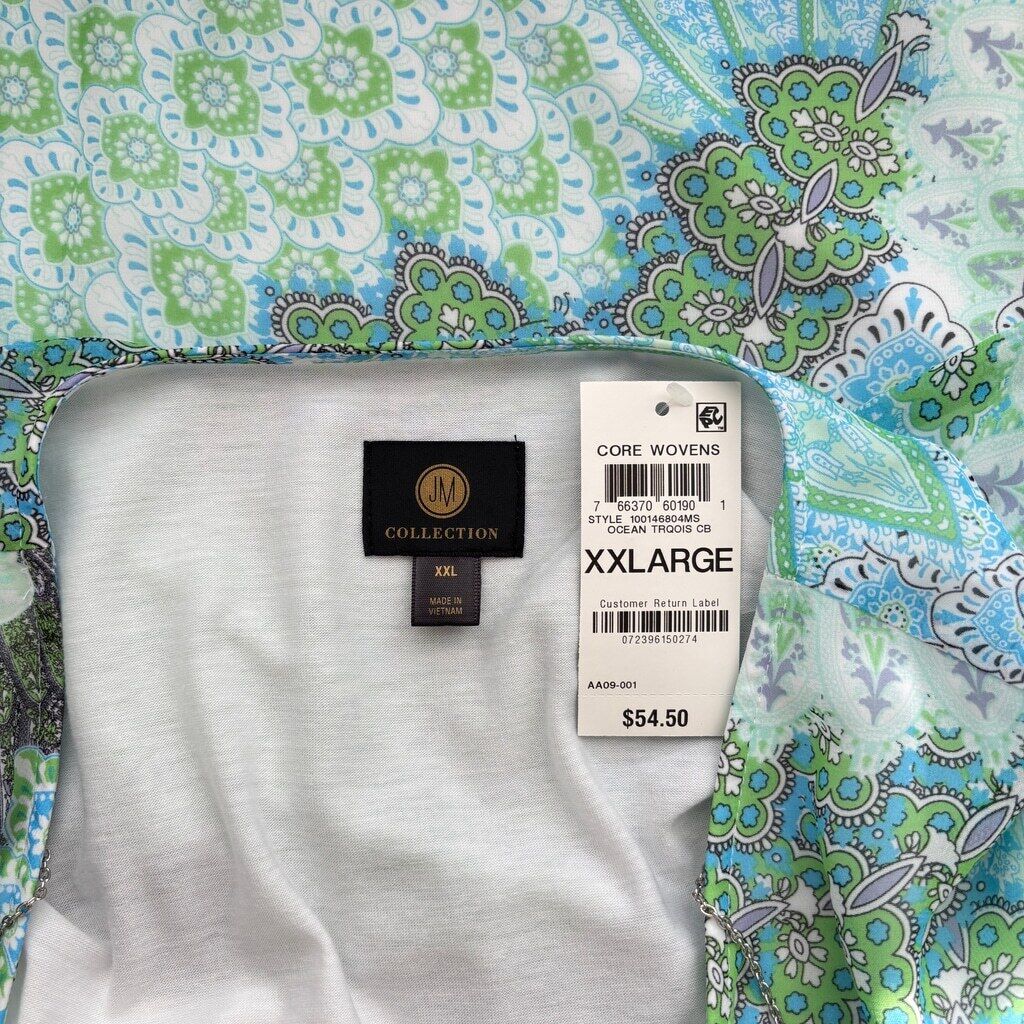JM Collection Women's XXL Blue & Green Paisley Printed Necklace Top NWT