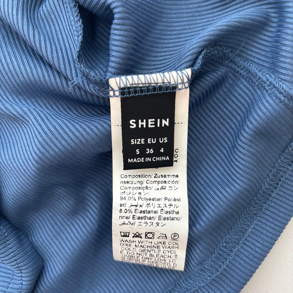 Shein Women's Size Small Blue Ribbed Zip-Front Tank Top NIB