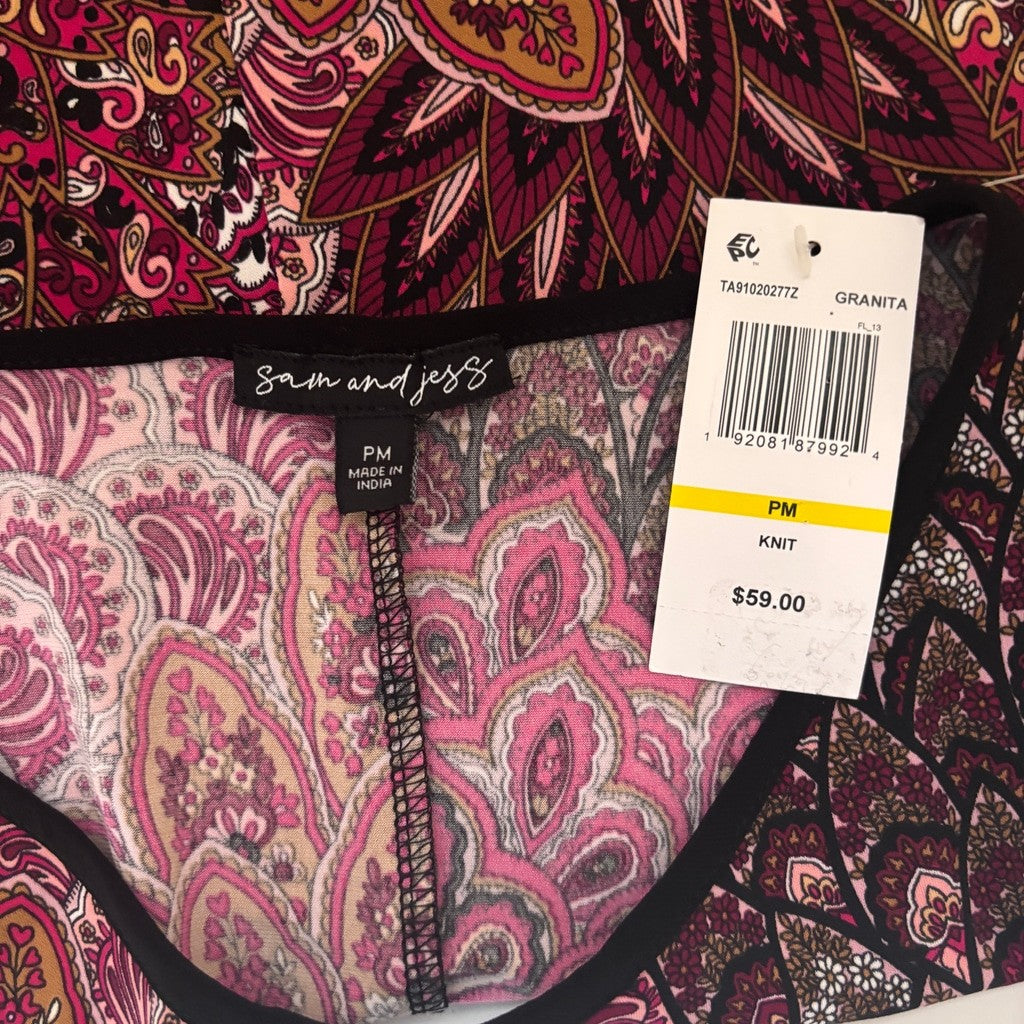Sam & Jess Women's Medium Petite Purple Paisley Cold-Shoulder Knit Top NWT