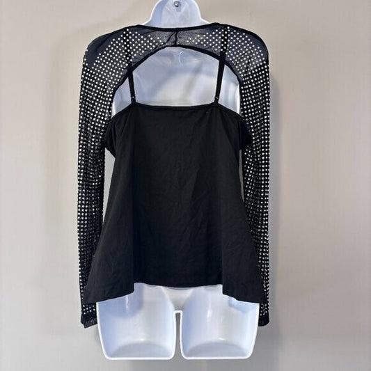 SHEIN Women's Black & Silver Studded Glam & Edgy Long Sleeve Add-On Top NIB