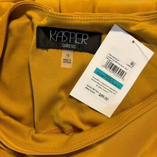 Kasper Womens Plus Knit Colorblock Gold and Blue Sheath Dress NWT