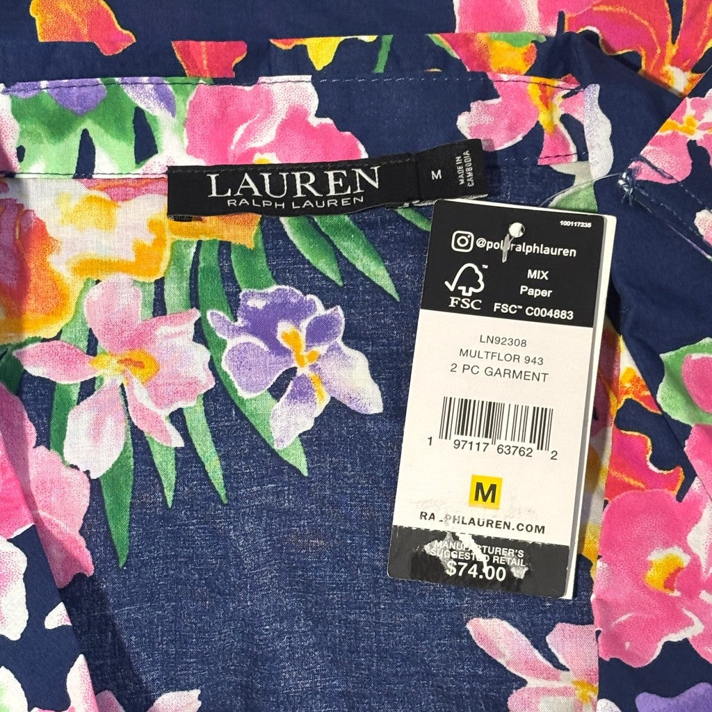 Ralph Lauren Women's M Navy & Multicolor Floral 2-Pc. Printed Pajamas Set NWT