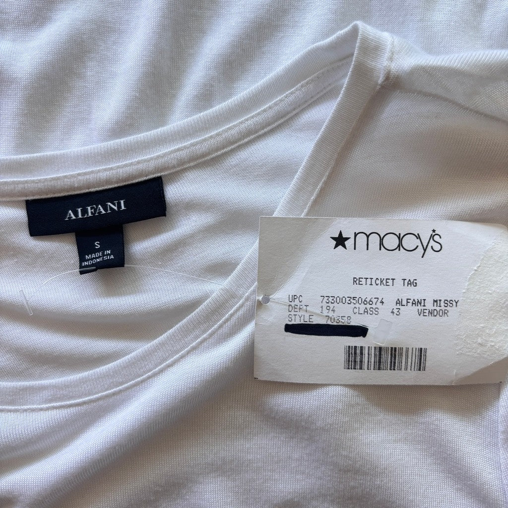 Alfani Women's Size Small White Short-Sleeve Crewneck T-Shirt - Long Length NWT