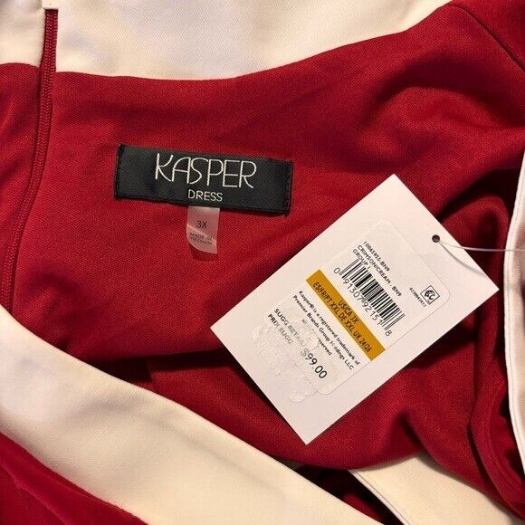 KASPER Plus Size Red and White Colorblocked Faux-Wrap Cap-Sleeve Dress NWT