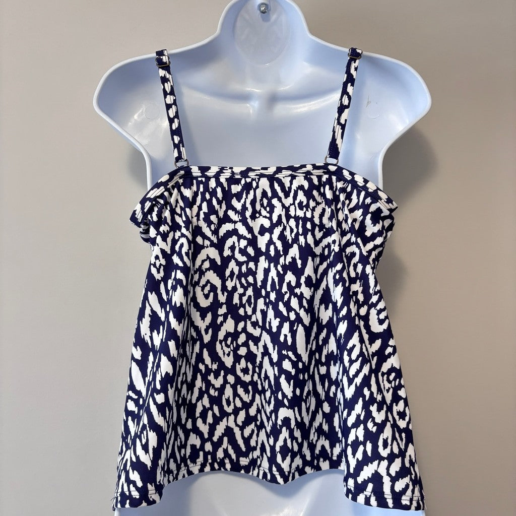 Island Escape Women's Size 6 Blue & White Print Twist-Front Tankini Top NWT