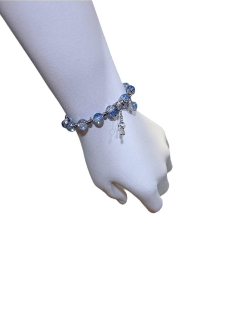 Pretty Blue and White Crackle Bead and Butterfly Charm Stretchy Bracelet NWT