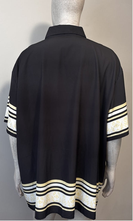 SHEIN Manfinity Men's 6XL Button-Up Shirt Black White Yellow Geometric Print NIB