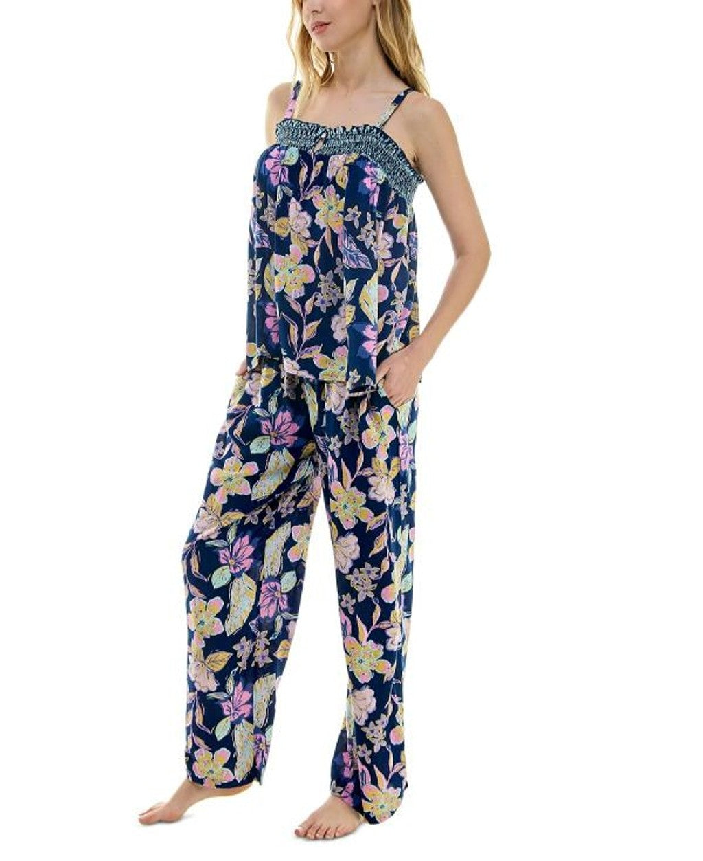 Roudelain Size Women's 2-Pc. Blue Smocked Cami & Pants Pajama Set NWT
