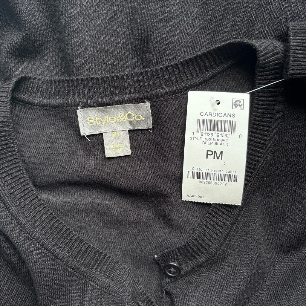 Style & Co Women's Medium Petite Black Button-Up Cardigan Sweater NWT