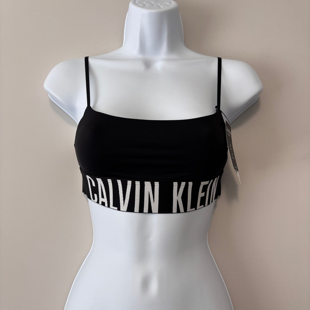 Calvin Klein Women's Size XS Black w/ White Logo Micro Unlined Bralette NWT