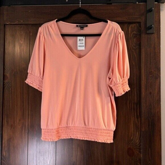I.N.C. International Concepts Women's Large Peach Pink Smocked-Trim Top NWT