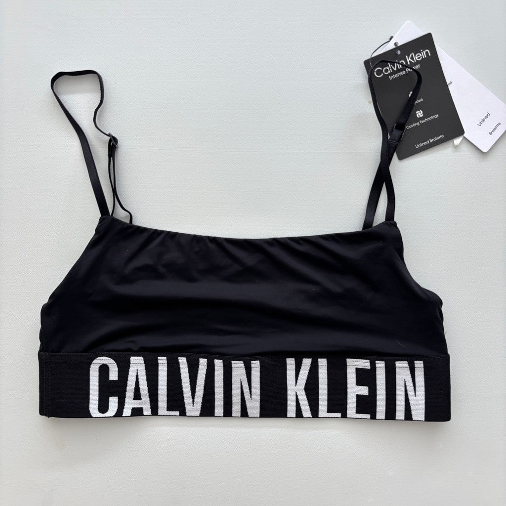 Calvin Klein Women's Size XS Black w/ White Logo Micro Unlined Bralette NWT