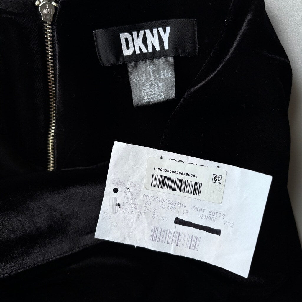 DKNY Women's Size US 8 Black Ruched Velvet Midi Pencil Skirt NWT