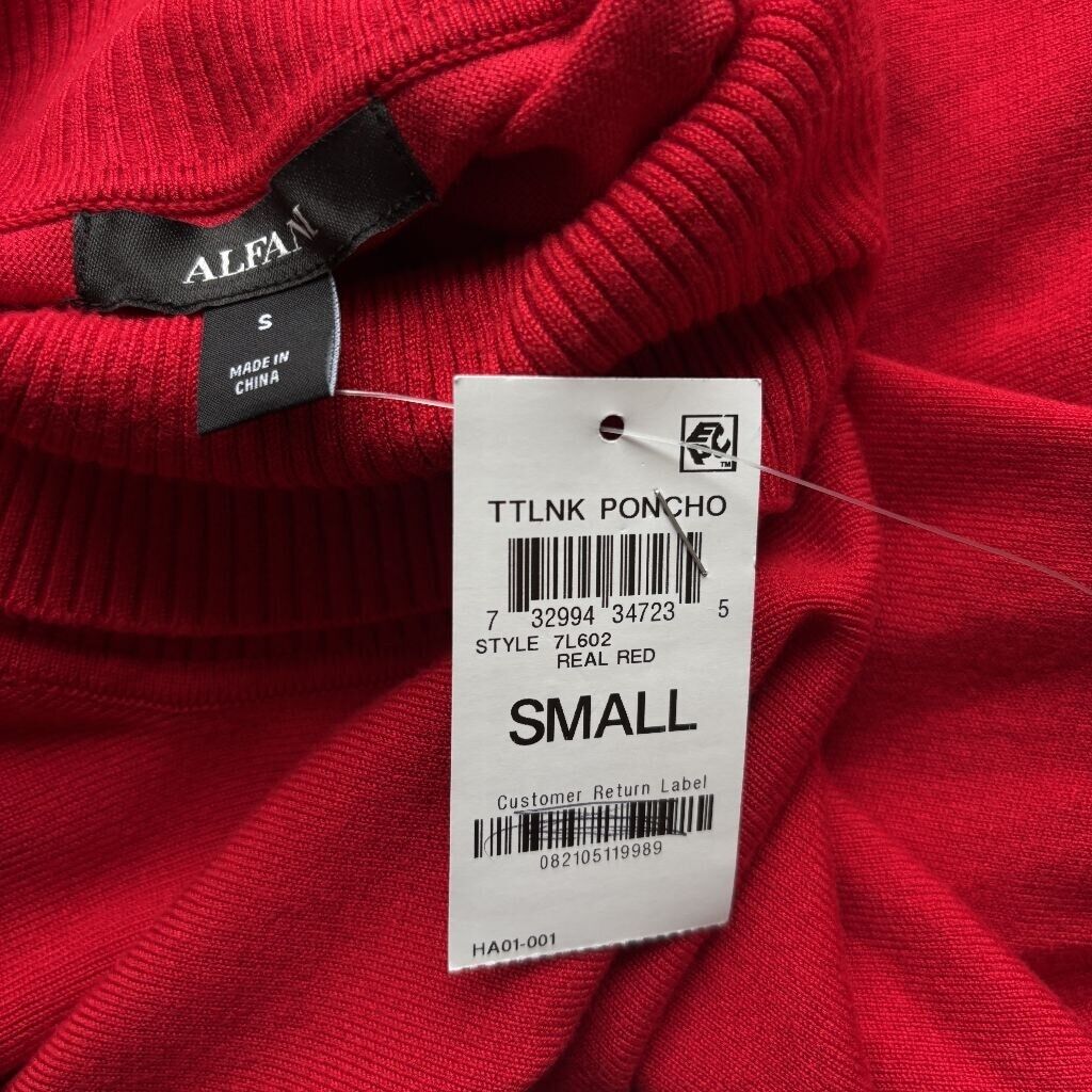 Alfani Women's Size Small Bright Red Turtleneck Poncho Sweater NWT