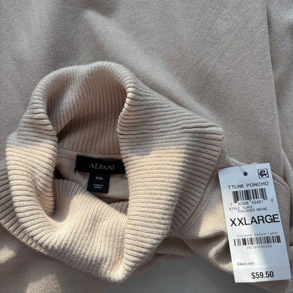 Alfani Women's Light Beige Turtleneck Poncho Sweater NWT