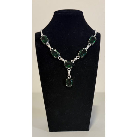 925 Silver Plated Green Quartz Statement Necklace Drop Pendant Handmade NWT
