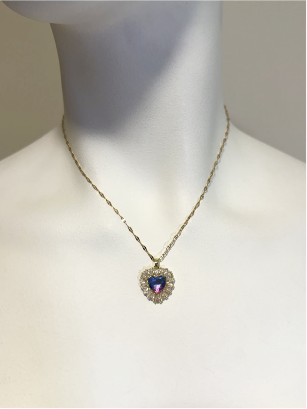 Gold & Purple Heart Pendant Necklace w/ Crystal Cubic Zirconia Stones NWT