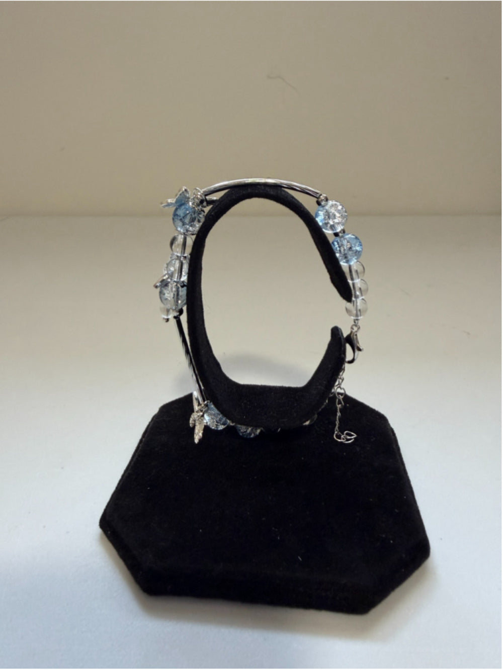 Silver Blue & Blue Butterfly Beaded Charm Bracelet NWT