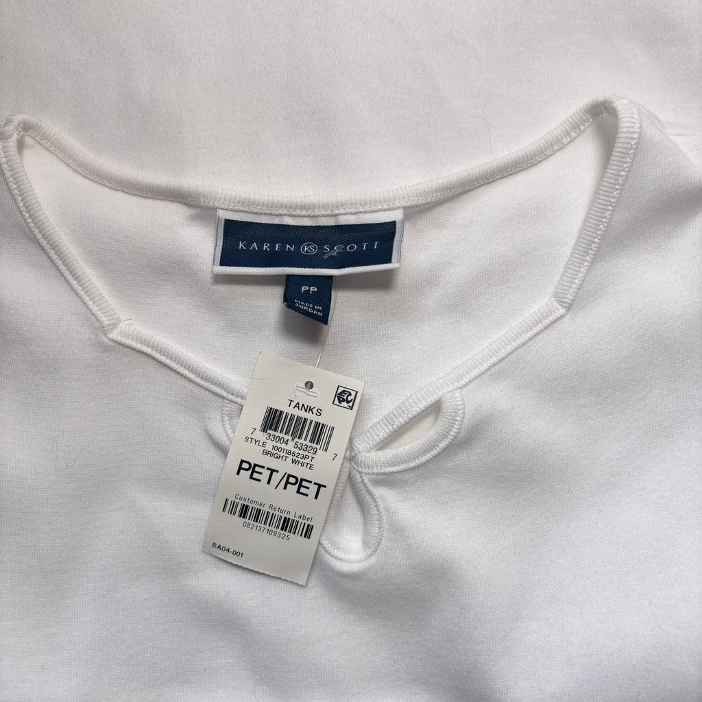 Karen Scott Petite White 100% Cotton Sweetheart Keyhole Tank Top NWT