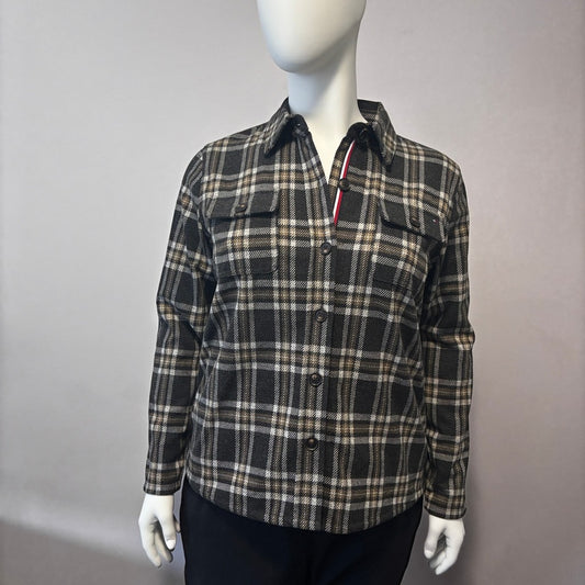 Tommy Hilfiger Women's Large Collared Dark Hillside Plaid Shirt Jacket NWT