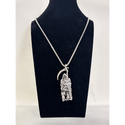 Grim Reaper w/ Scythe Gothic Necklace in Silver NWT