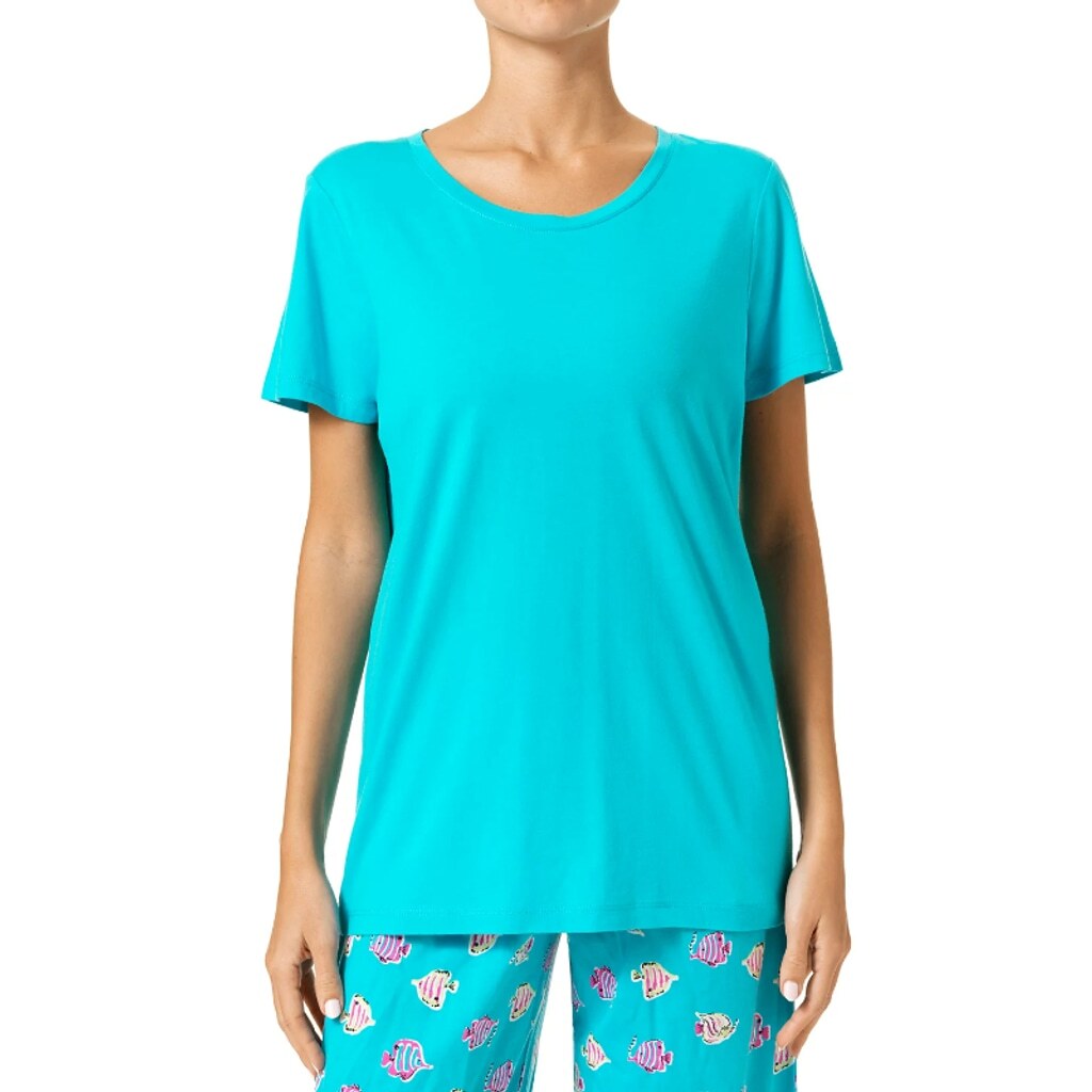 Hue Women's Teal Solid Scoop-Neck Short-Sleeve Sleep Tee / Pajama Top NWT