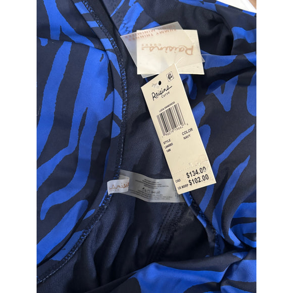 Raisins Curve Plus Size 14W Blue & Black Zebra Print Swimdress One Piece NWT