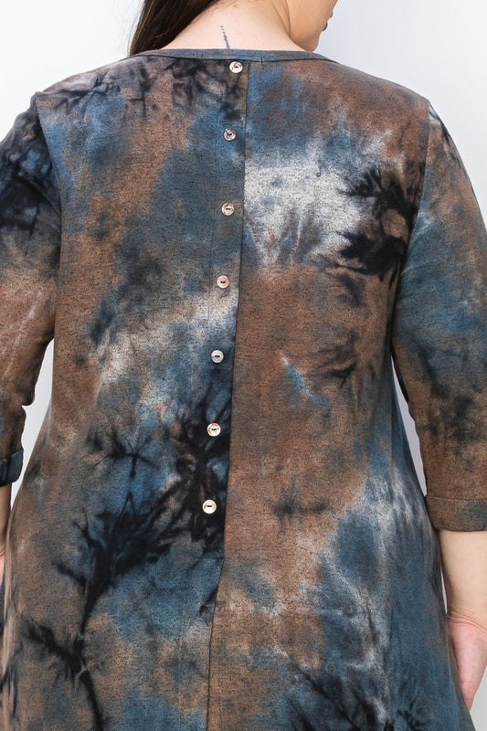 COIN 1804 Plus Size 1X Tie Dye Cozy & Soft 3/4 Sleeve Knit Top / Tunic NWT