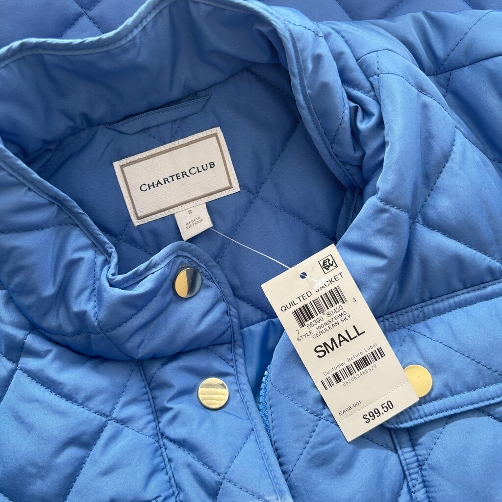 Charter Club Women's Small Blue Quilted Puffer Collared Jacket NWT