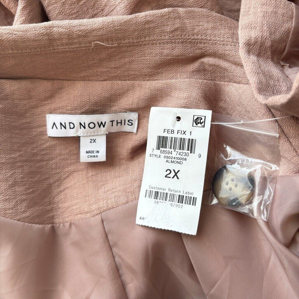 And Now This Women's Plus Size Oversized Button-Front Tan Blazer NWT