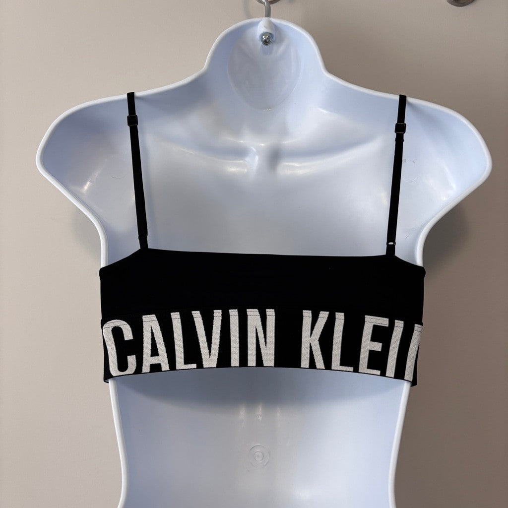 Calvin Klein Women's Size XS Black w/ White Logo Micro Unlined Bralette NWT