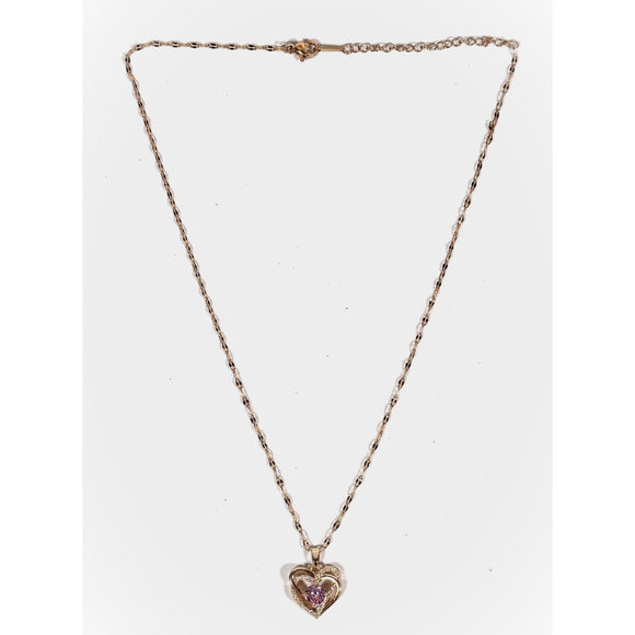 Gold Chain & Pink Cubic Zirconia Heart Pendant Necklace NWT