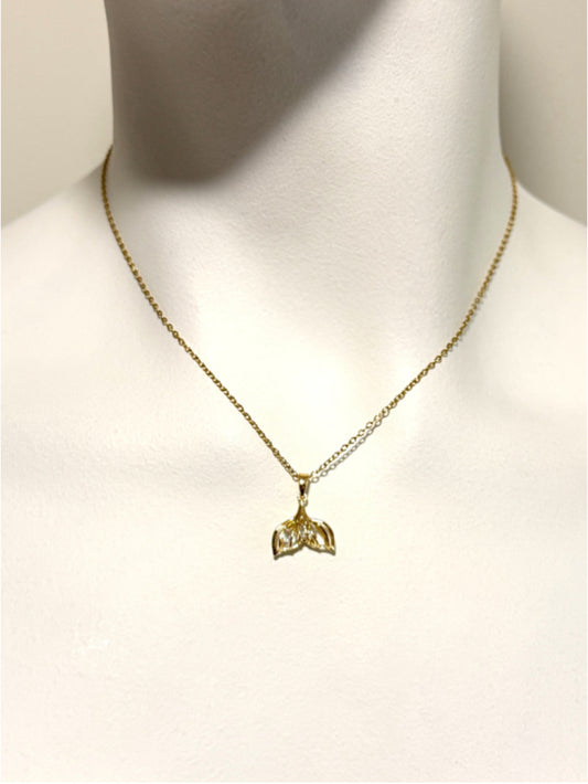 Gold Fin / Tale with Cubic Zirconia Stones Pendant Necklace NWT