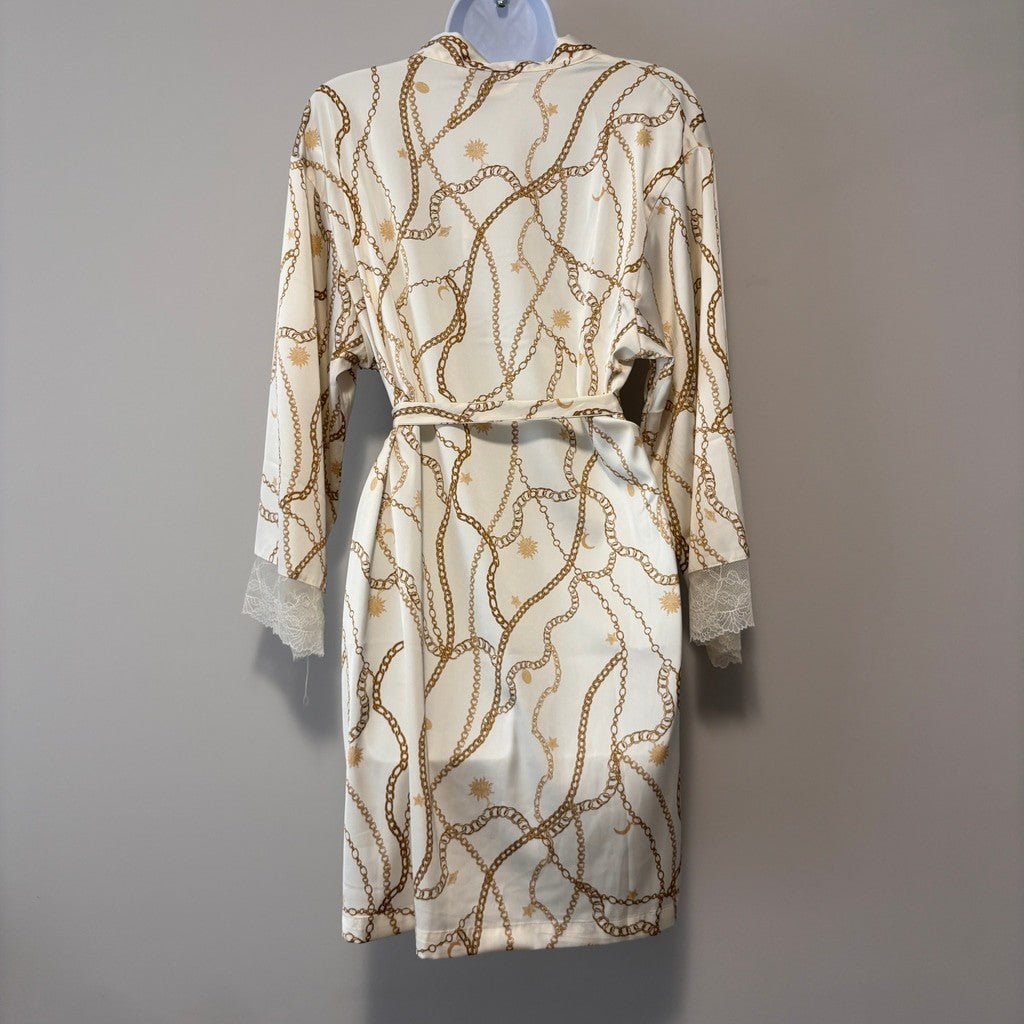 INC International Concepts Women's XS Cream Lace-Trim Stretch Satin Robe NWT