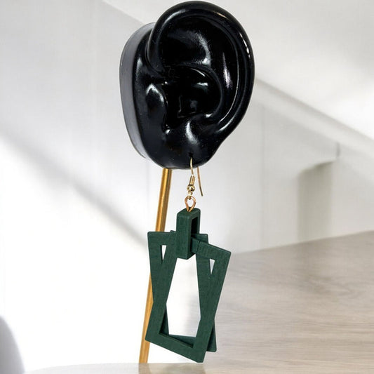 Women's Green Wooden Lightweight Stylish Square Drop Earrings NWT
