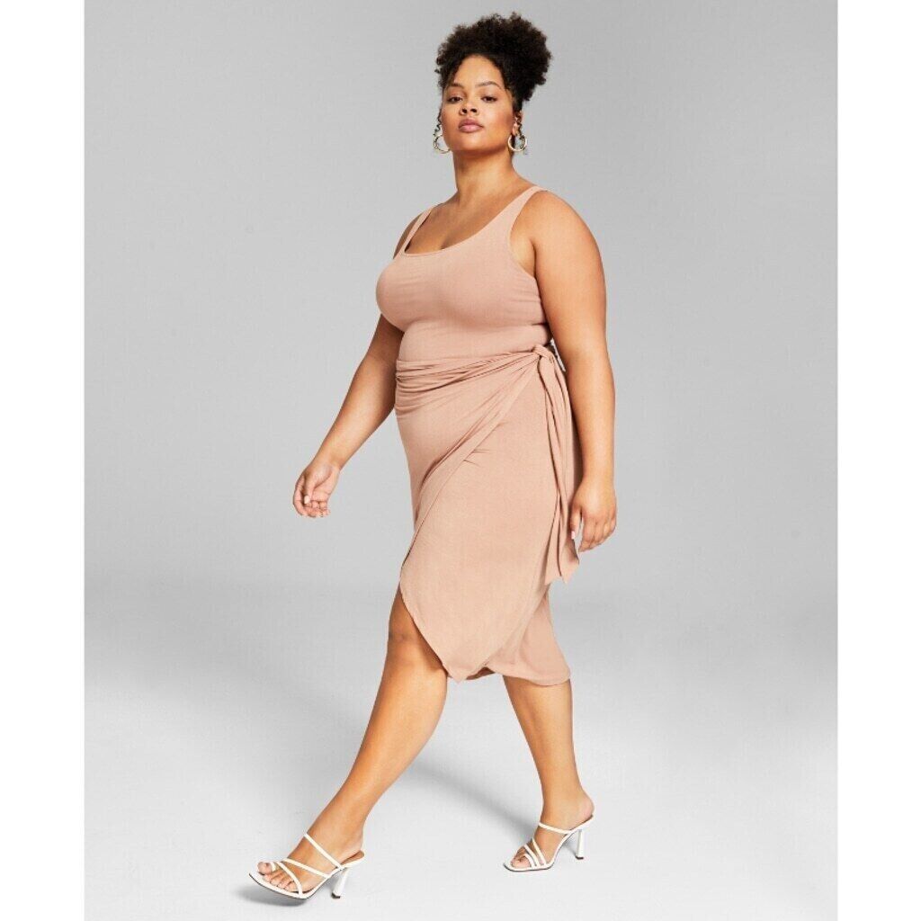 And Now This Plus Size Beige Side-Tie Midi Dress NWT