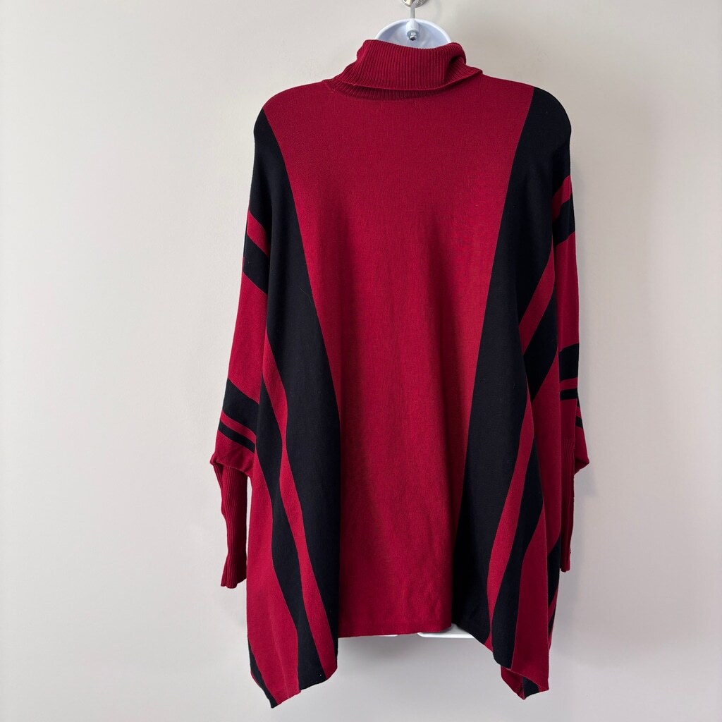 Alfani Women's XS Red &Black Striped Turtleneck Poncho Sweater NWT