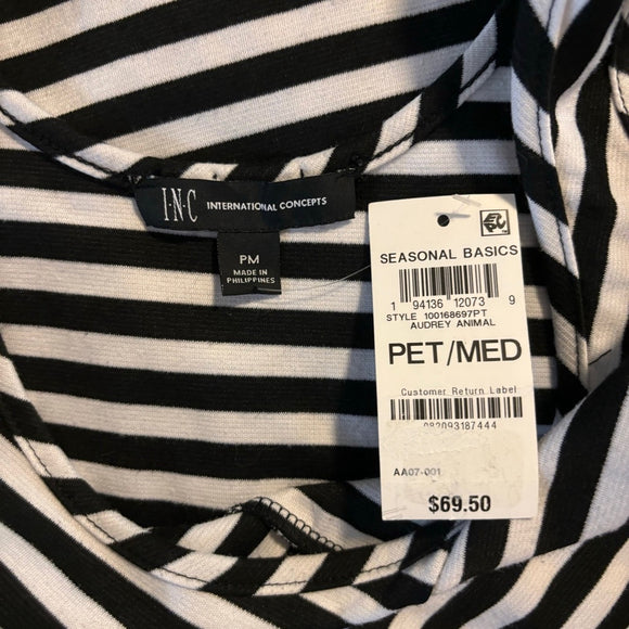 INC International Concepts Petite Medium Black and White Striped Mini Dress NWT